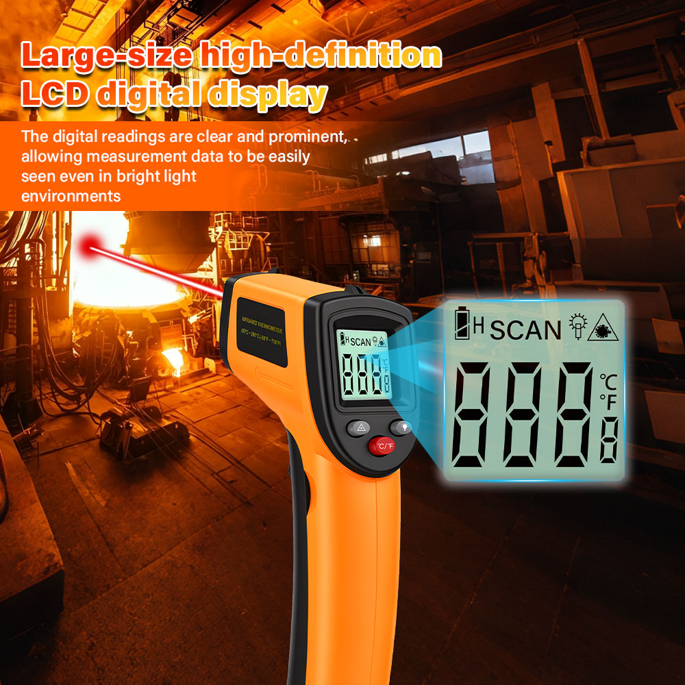 Industrial Laser Repair - ปืนวัดอุณหภูมิอินฟราเรดแบบไม่สัมผัส ‑50‑400 ℃ เครื่องวัดอุณหภูมิอินฟราเรดแบบเลเซอร์พร้อมฟังก์ชันค้างค่า สำหรับงานอุตสาหกรรม บาร์บีคิว