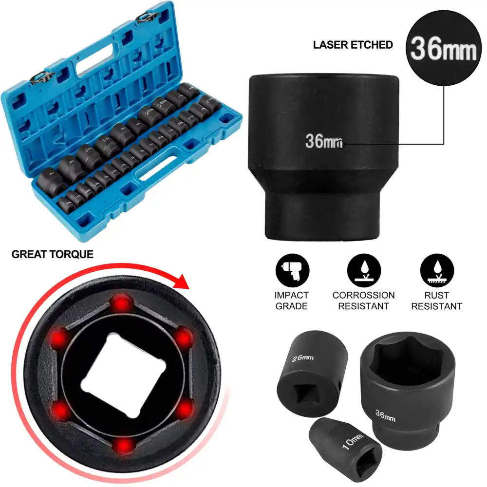 Industrial Laser Repair - ชุดซ็อกเก็ตแบบเมตริก, ซ็อกเก็ตเหล็ก CR-V แบบ 6 จุด